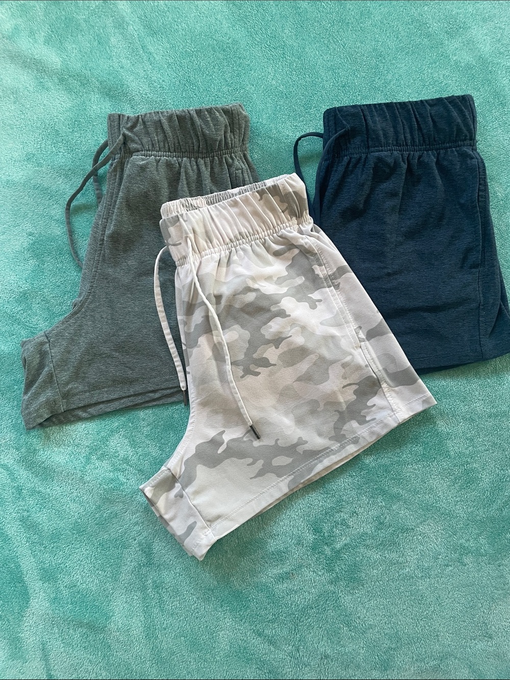 Buttery soft shorts! Greenish Gray, Navy & Light Gray Camo